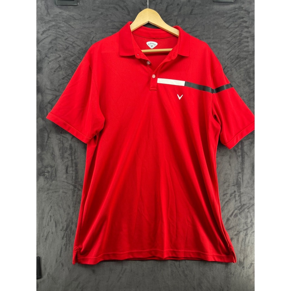 Callaway Mens XXL Red Colorblock Stripe Performance Golf Polo Shirt Short Sleeve
